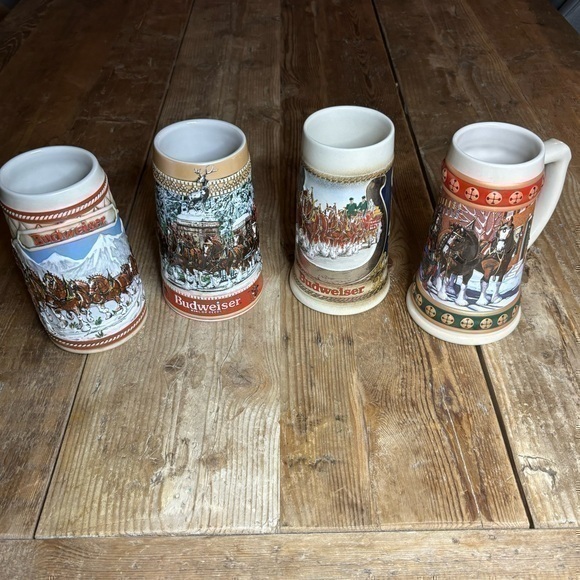 Vintage | Kitchen | Lot 4 Budweiser Holiday Beer Steins Mugs Clydesdale  Horses 8s 90s Christmas | Poshmark